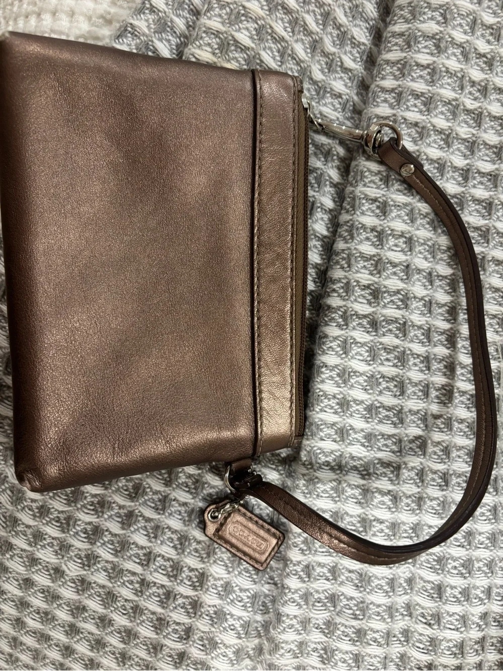Coach Metallic Bronze Wristlet with Detachable Strap
